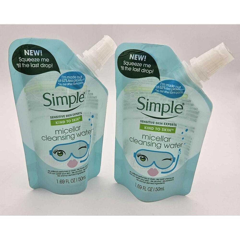 2pk Simple Kind To Skin Micellar Cleansing Water 50ml/1.69oz Travel Size Pouch